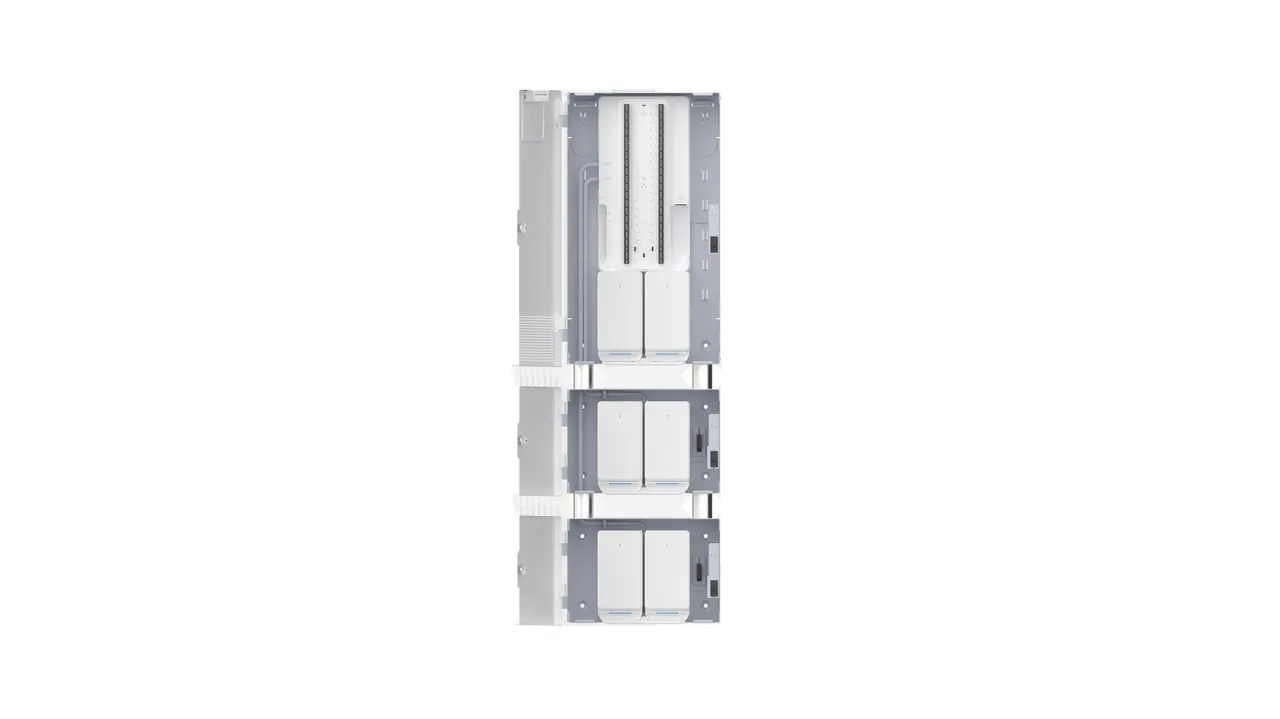Verkada BP52 alarm panel and VBX expansion modules shown in a top-down product render.