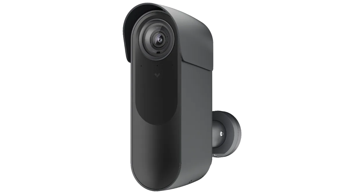 Fixed jobsite security camera mounted at a construction site entrance