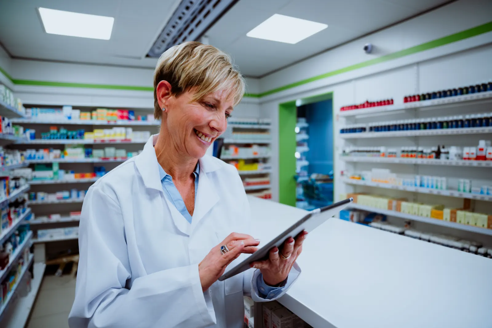 hospital access control reader and dome camera at a pharmacy door
