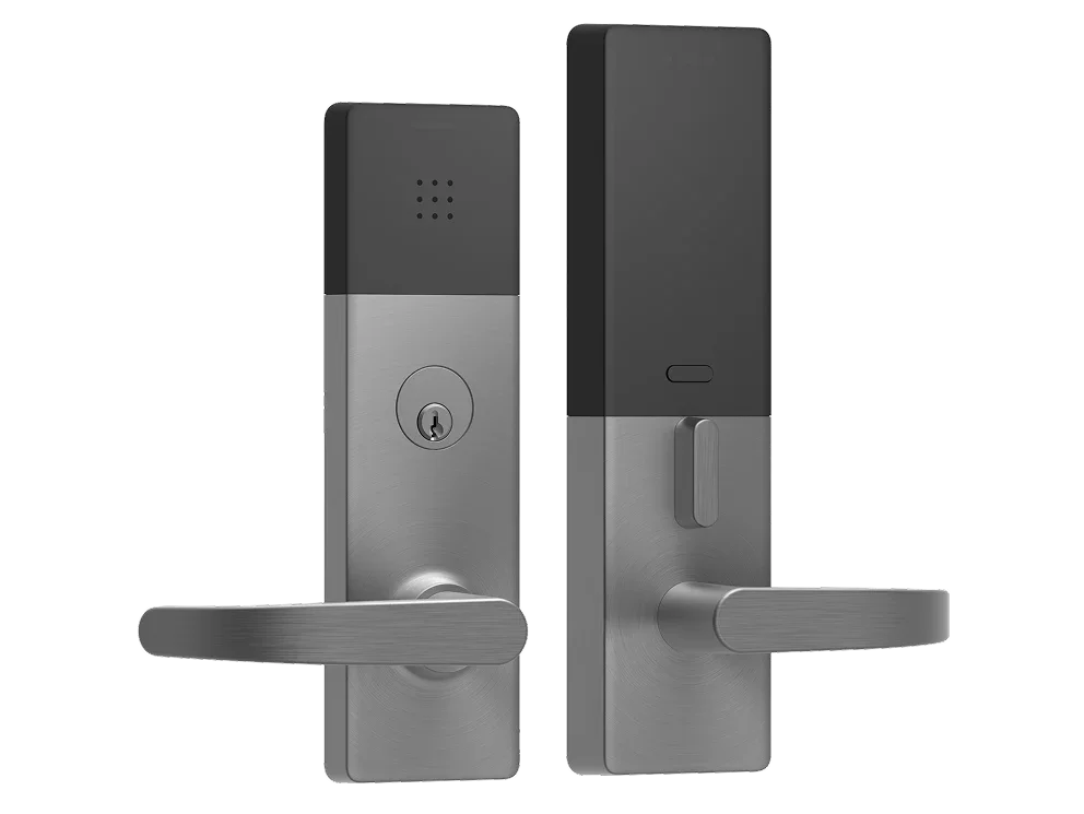 Industrial access control reader on a plant entrance door