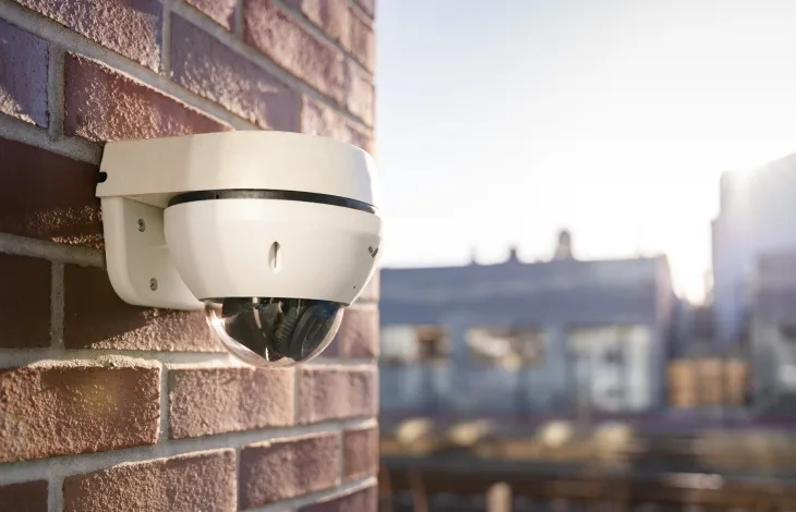 Verkada Outdoor Dome Camera captures crystal clear footage of parking lot outside brick building