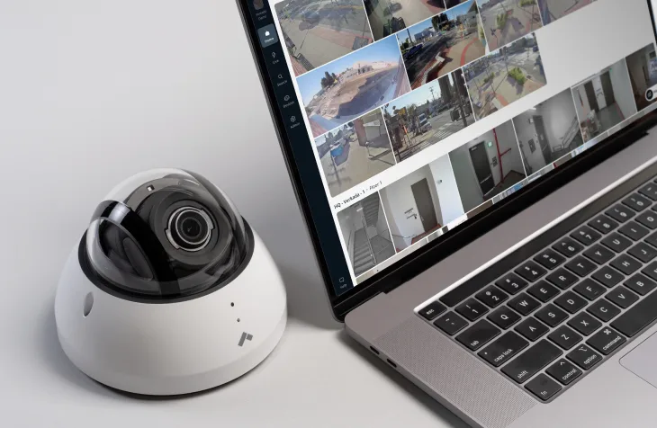 Verkada Command Center alongside Dome Security Camera that keeps footage onboard for up to 365 days