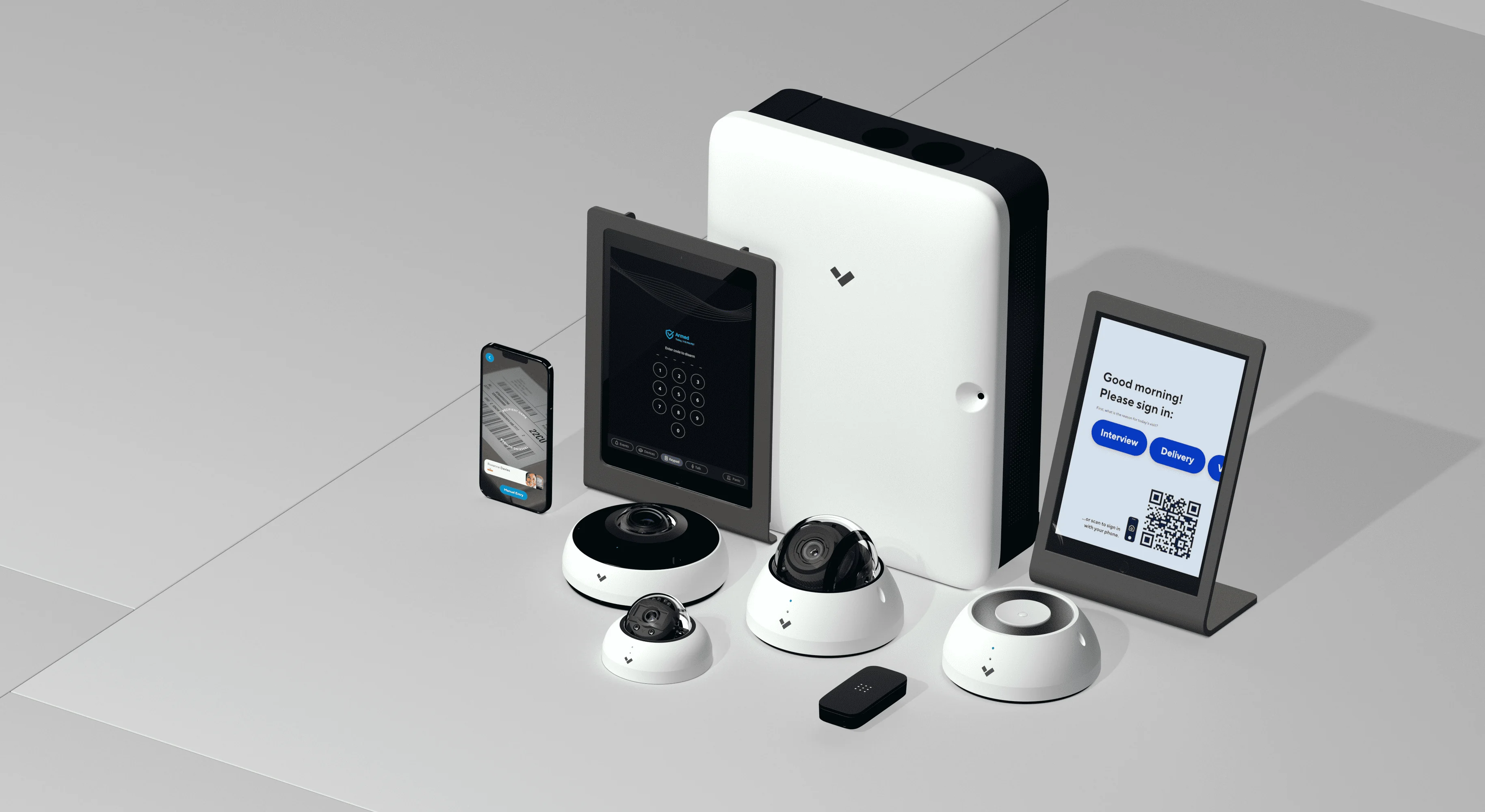 Verkada security family with auto tracking security cameras