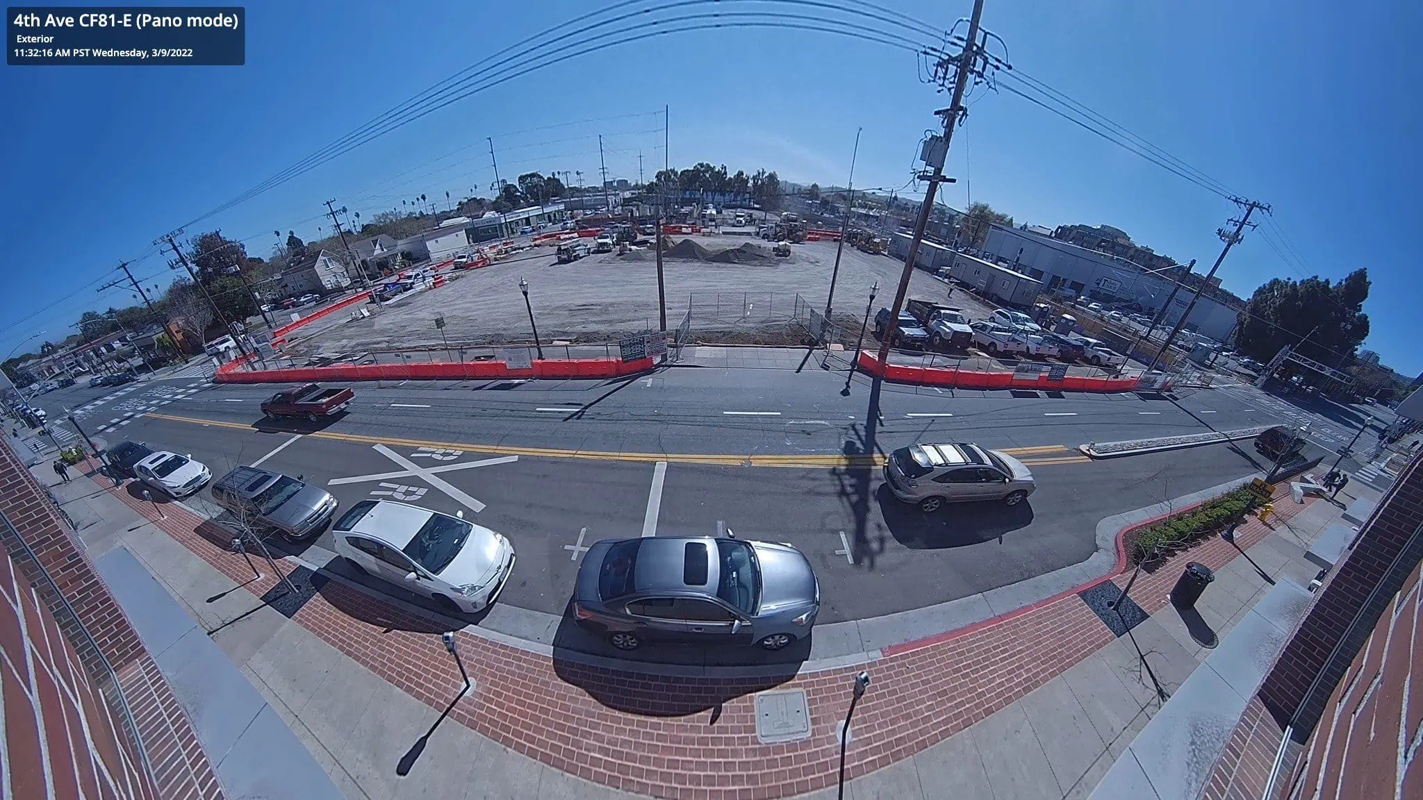 Parking lot monitored by fisheye camera in pan mode wireless