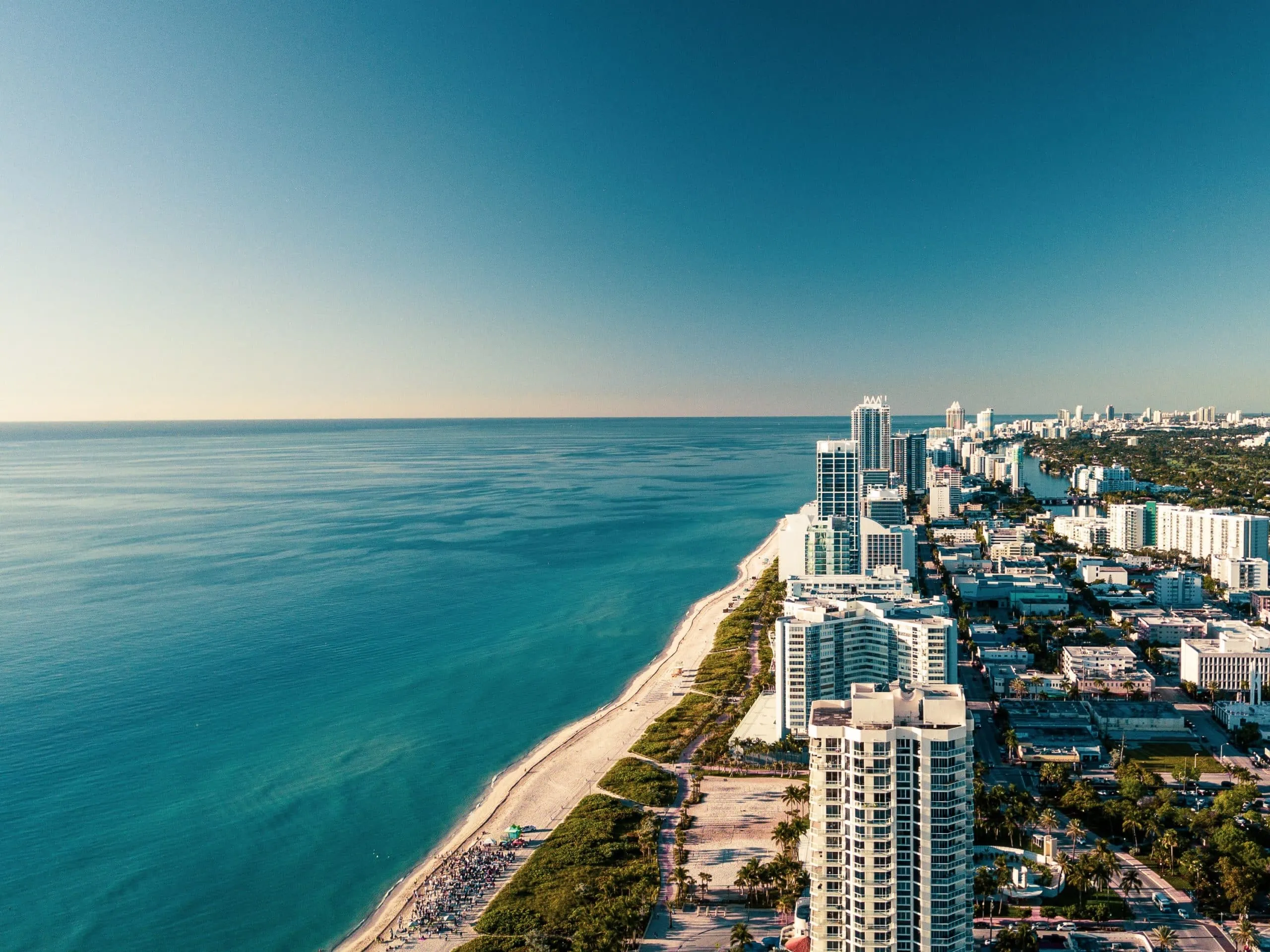 Aerial view of Miami Beach alongside businesses and apartment complexes that are protected by security cameras