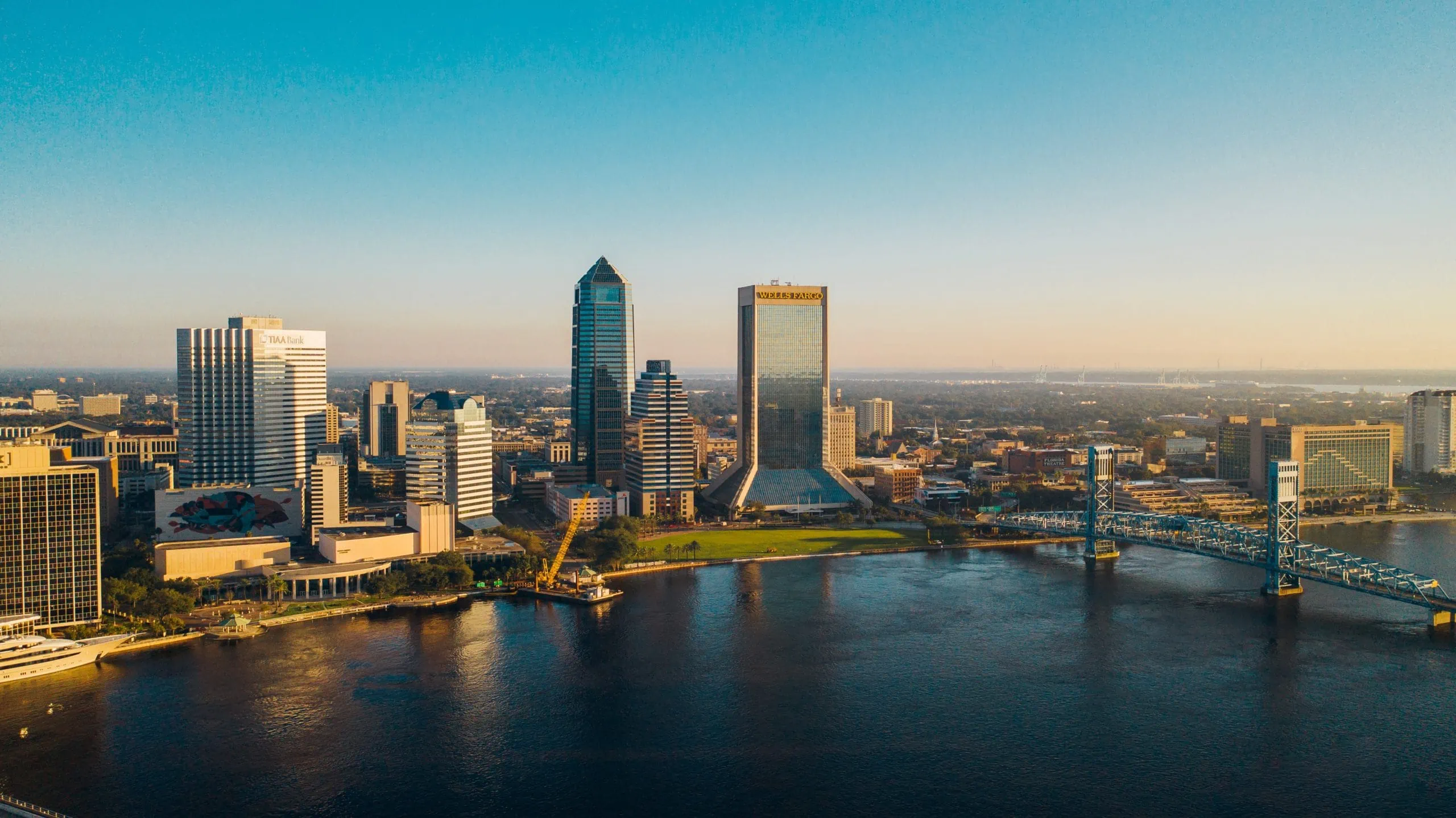Jacksonville, FL skyline with businesses that have security systems