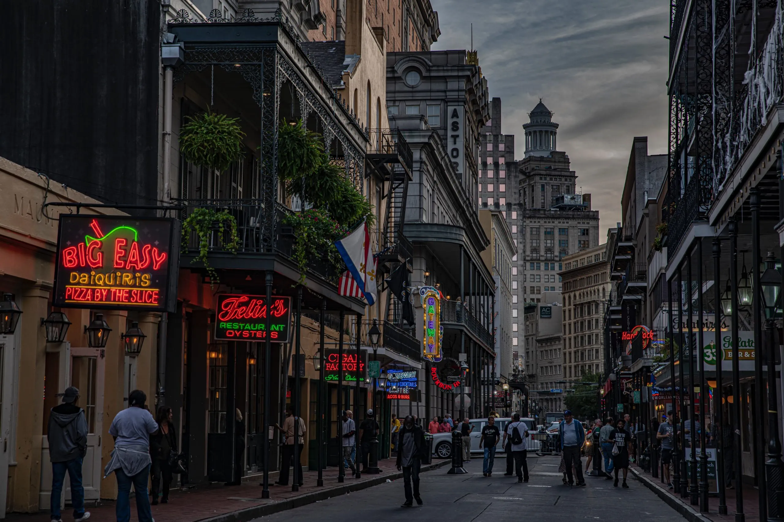 New Orleans’ Bourbon street with businesses protected by security cameras