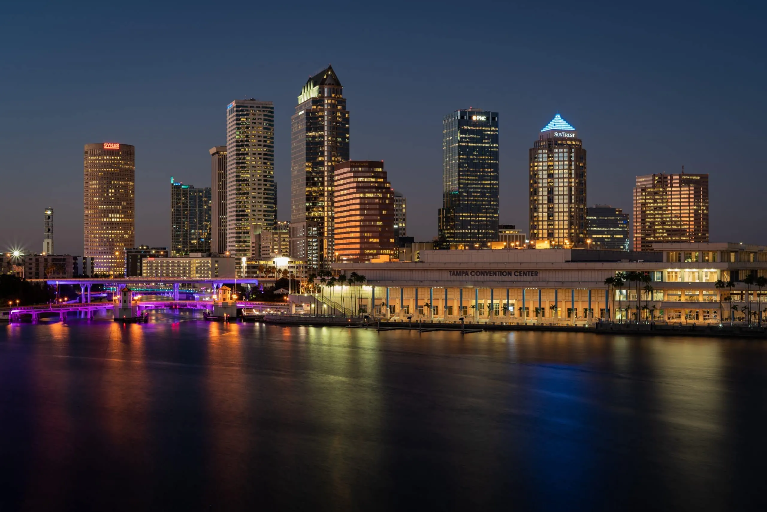 Tampa skyline with businesses protected by security systems