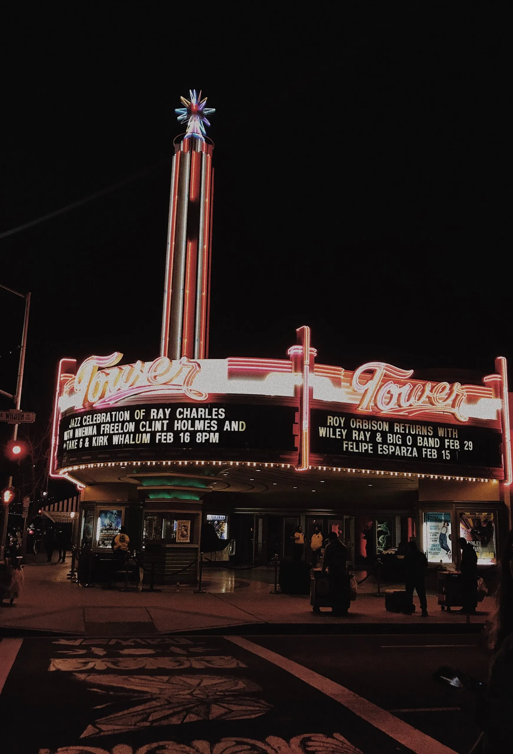 Tower of a theater in Fresno, CA protected by security cameras