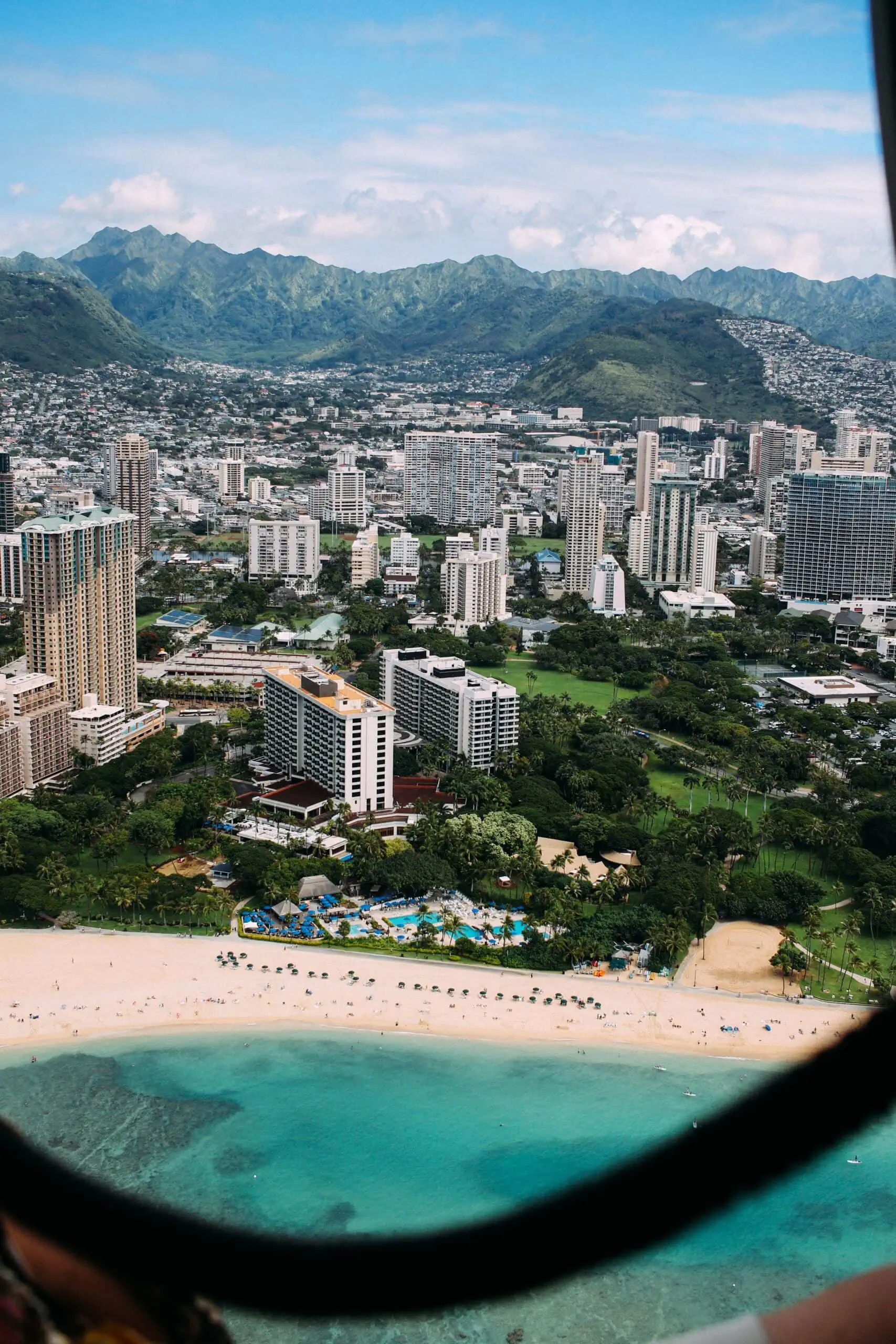 Aerial view of Hawaii businesses with security cameras