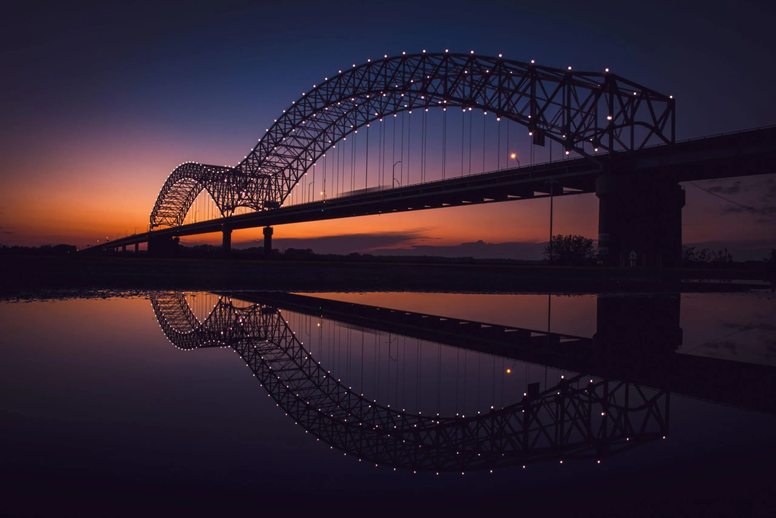 Memphis bridge during sunset that is monitored by a security system
