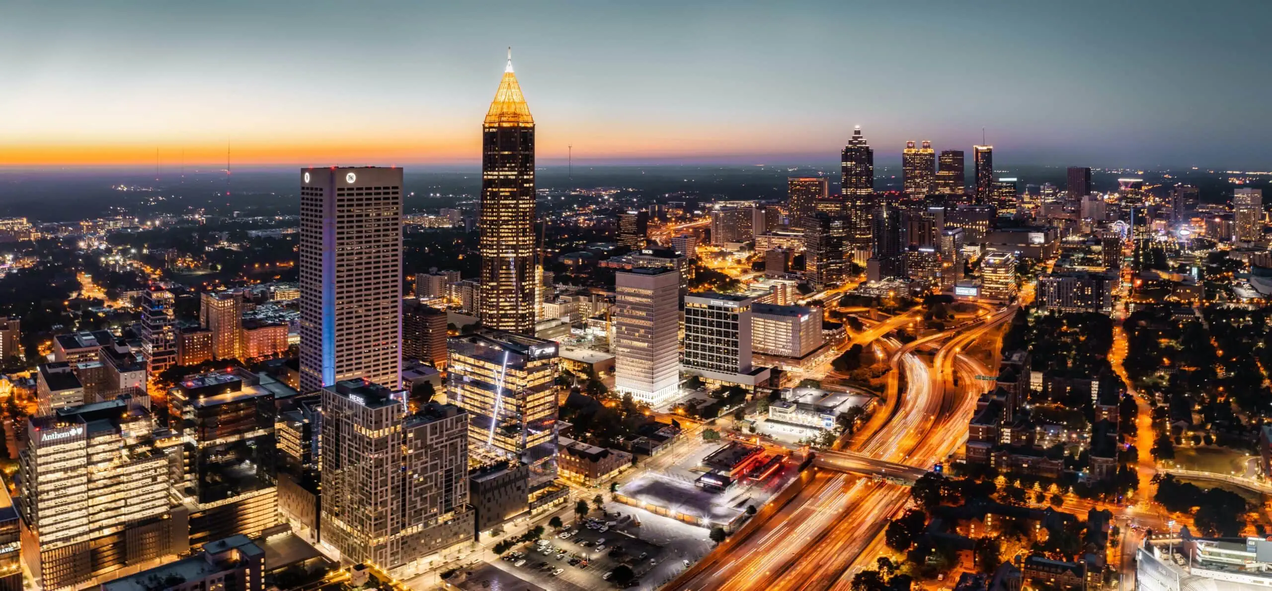 Skyline of Atlanta with businesses equipped with surveillance cameras