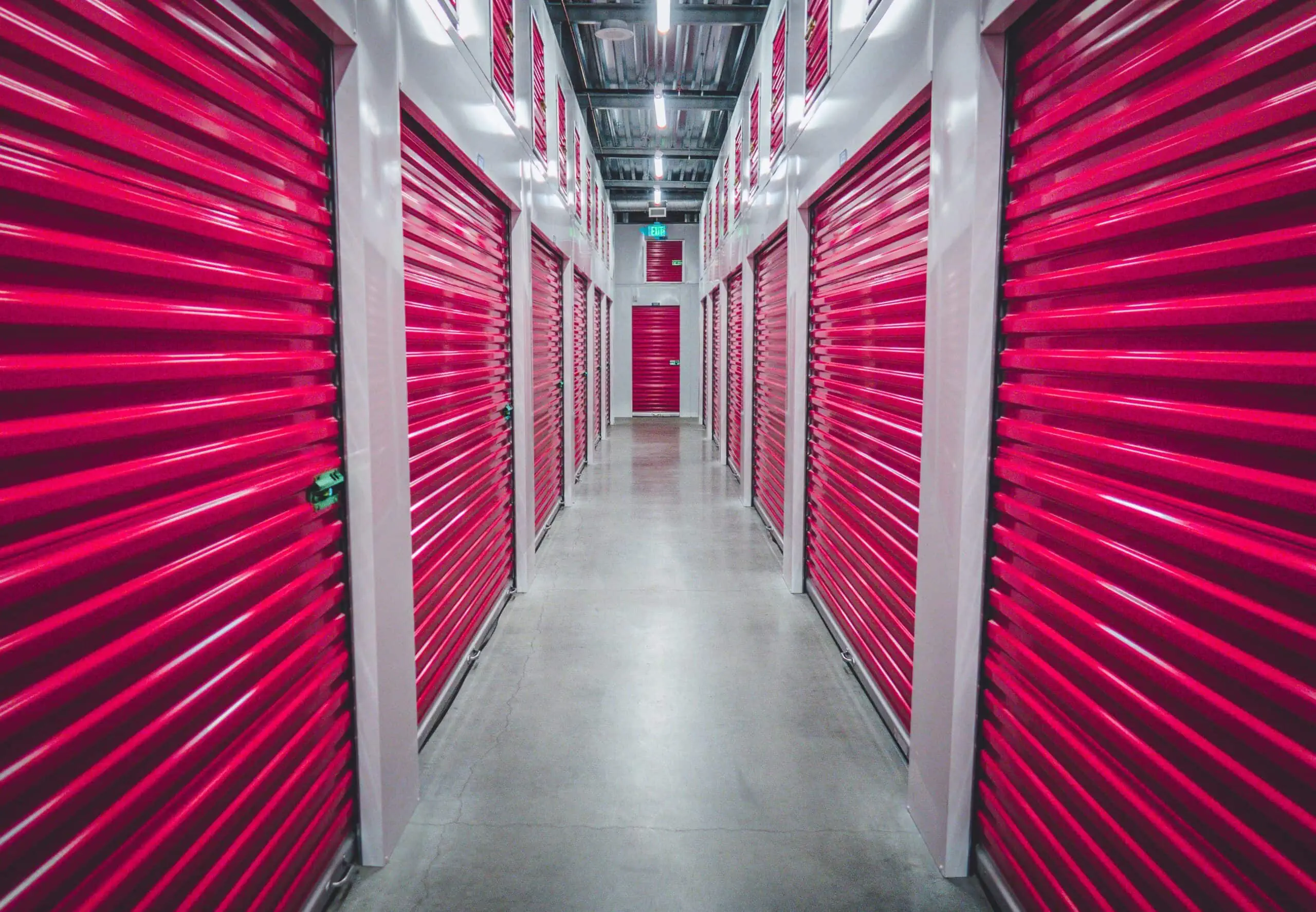 Hallway inside of a self storage facility with an indoor camera system
