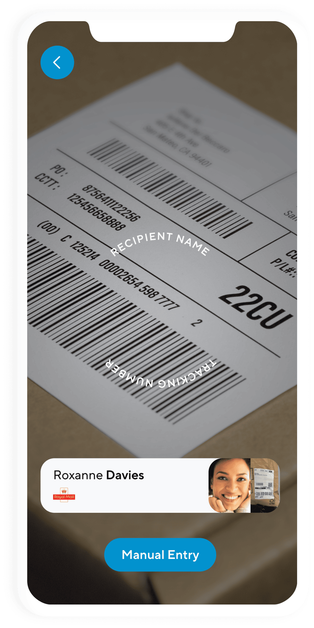 Scan package label with mailroom