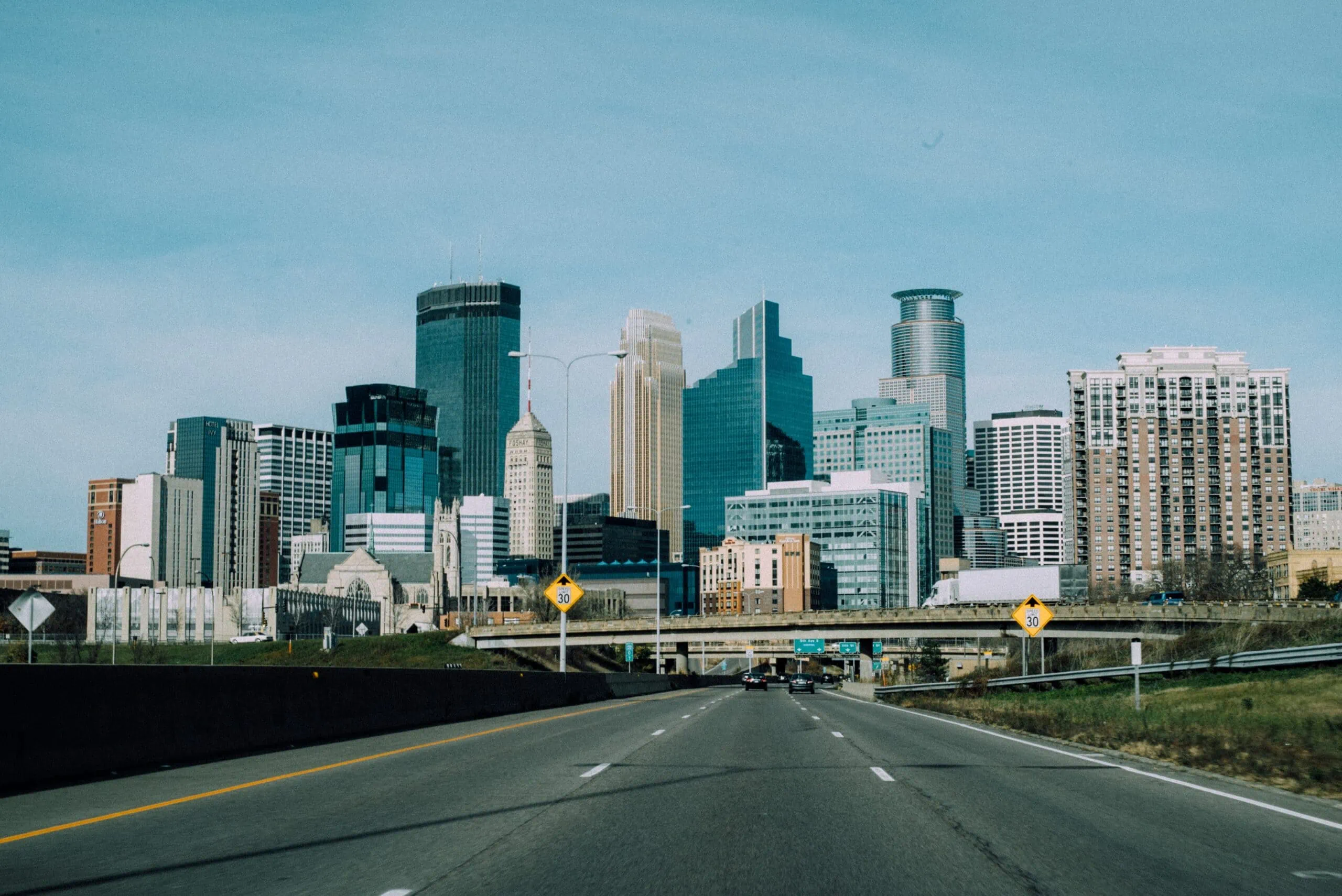 Skyline of Minneapolis that has city camera system