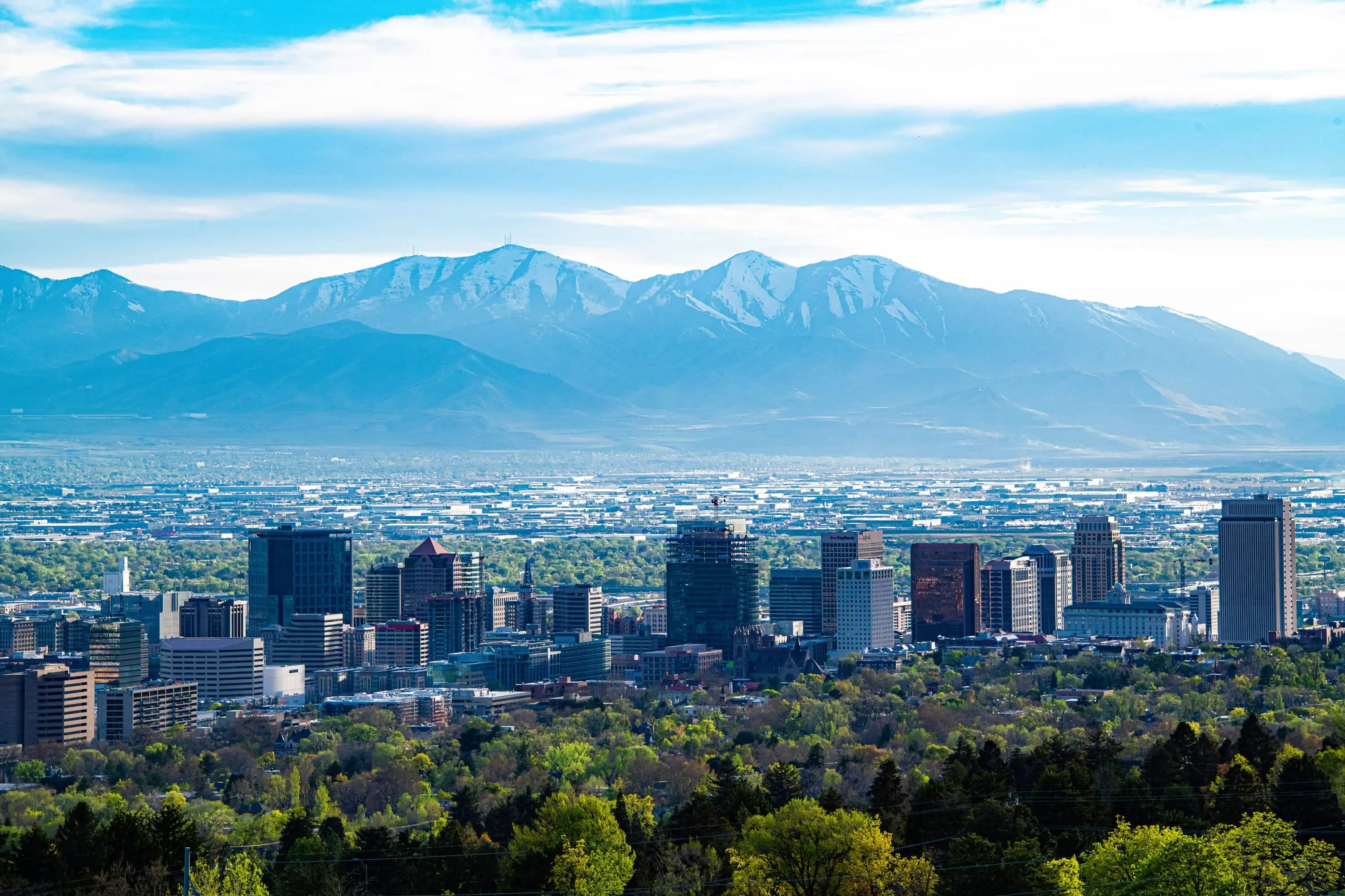 Skyline of Salt Lake City with businesses equipped with security cameras