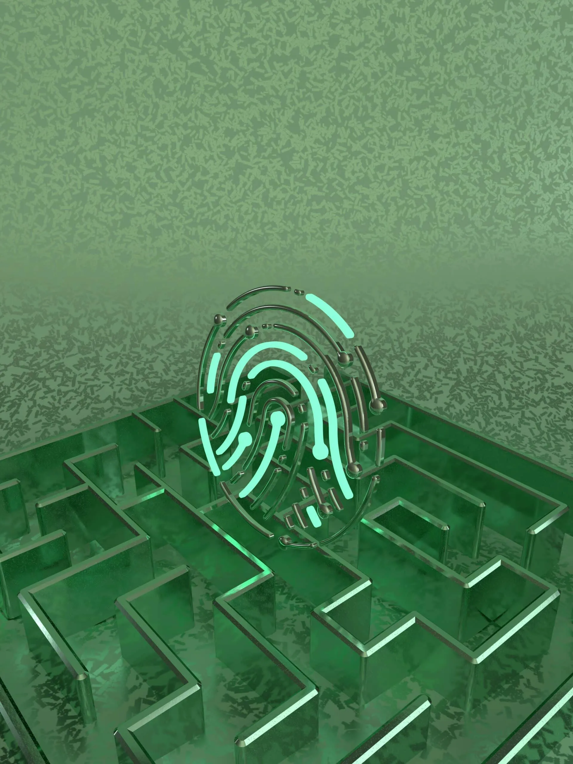 Finger print on top of maze that symbolizes AI security systems