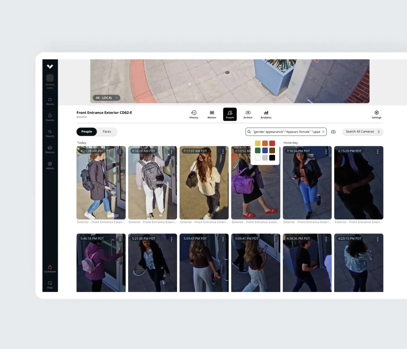 Command interface displaying people of interest captured by building security camera services