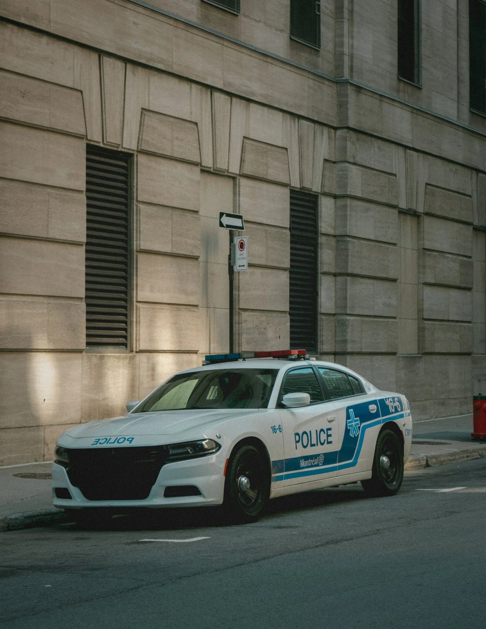 Police car parked, equipped with a police dash camera