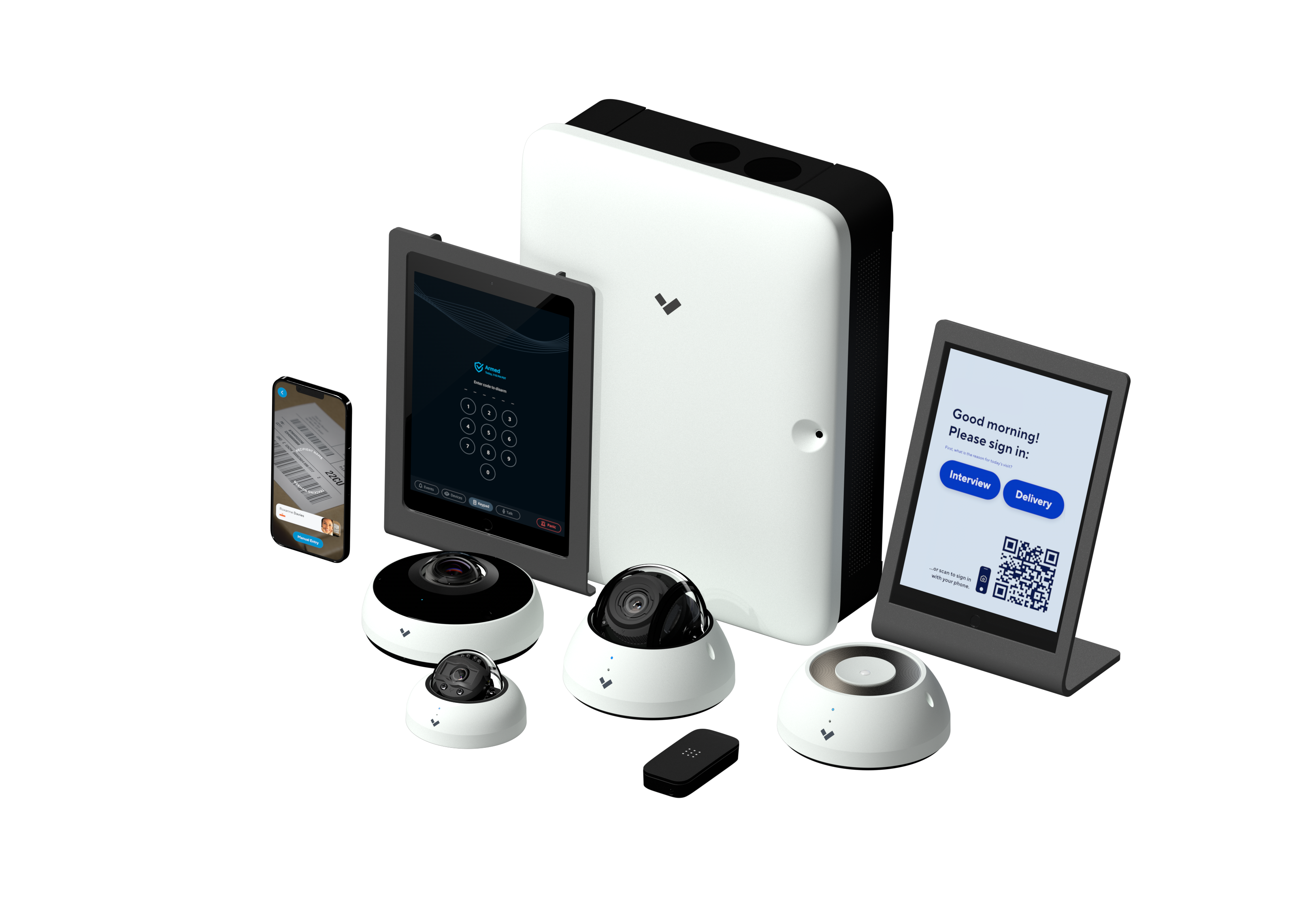 Verkada security devices, including security cameras for storage units.